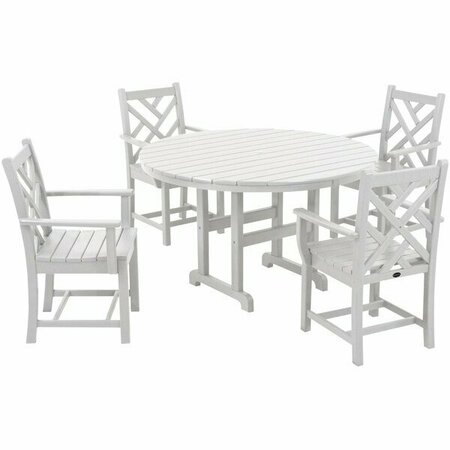 POLYWOOD Chippendale 5-Piece White Dining Set with 4 Arm Chairs 633PWS1221WH